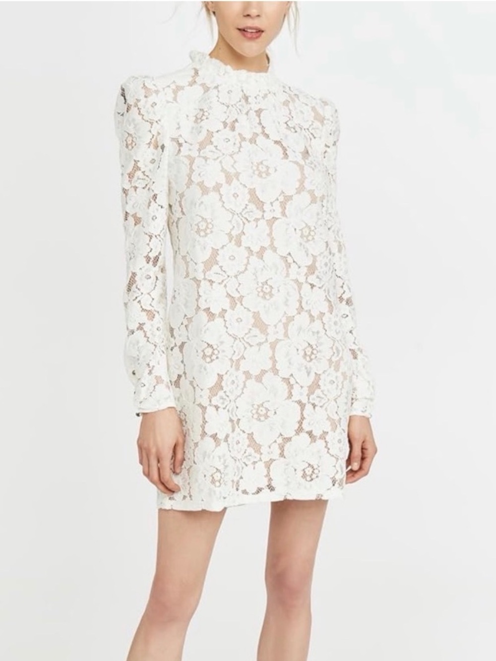 WAYF Emma Cream Lace Long Sleeve Mini Dress